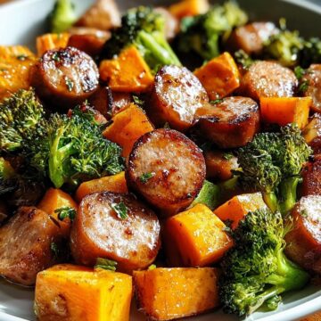 Sheet Pan Sausage and Sweet Potatoes with Honey Garlic Sauce