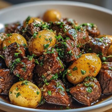 Slow Cooker Garlic Butter Beef Bites & Potatoes