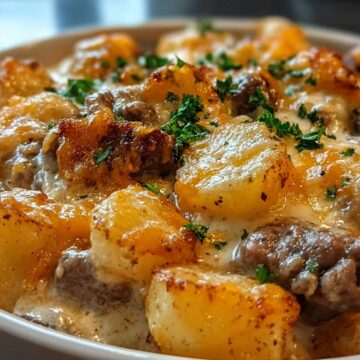 Slow Cooker Steak and Cheddar Potato Casserole