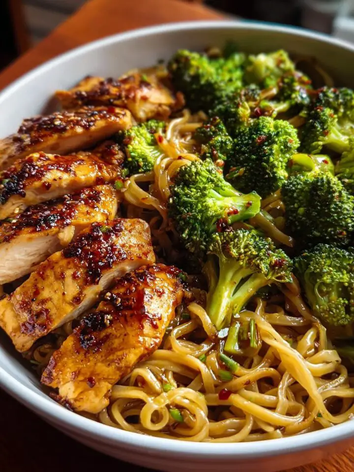 Spicy Garlic Chicken and Broccoli Noodle Bowls