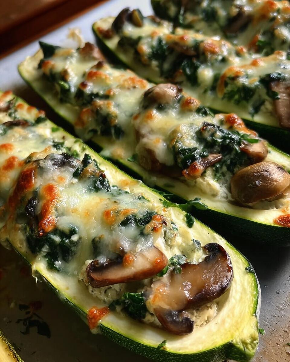 Spinach, Mushroom, and Ricotta Stuffed Zucchini Boats - detail 2
