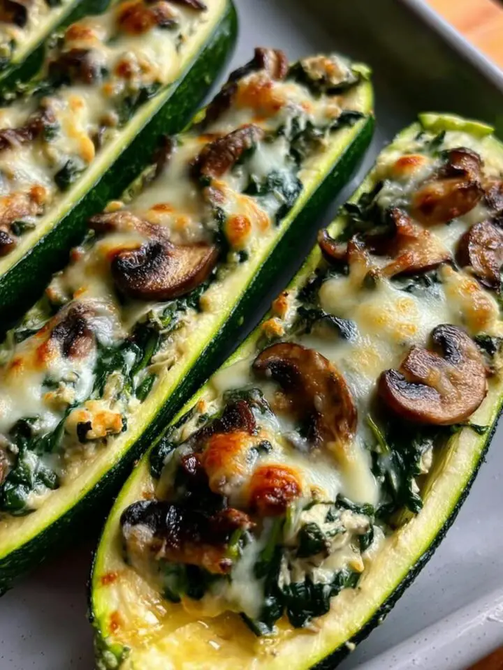 Spinach, Mushroom, and Ricotta Stuffed Zucchini Boats