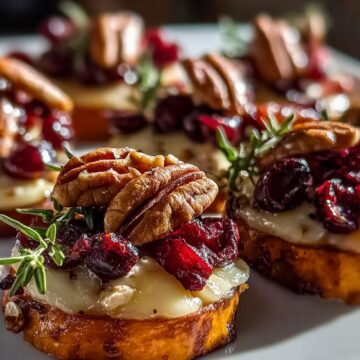 Sweet Potato Rounds with Brie, Cranberry & Pecans