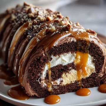 Turtle Caramel Chocolate Cake Roll