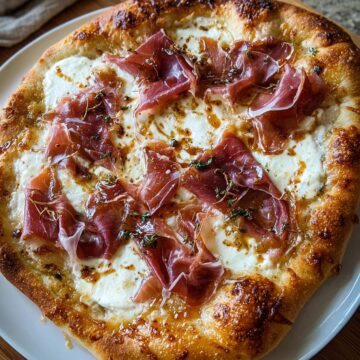White Pizza with Beef Prosciutto Hot Honey