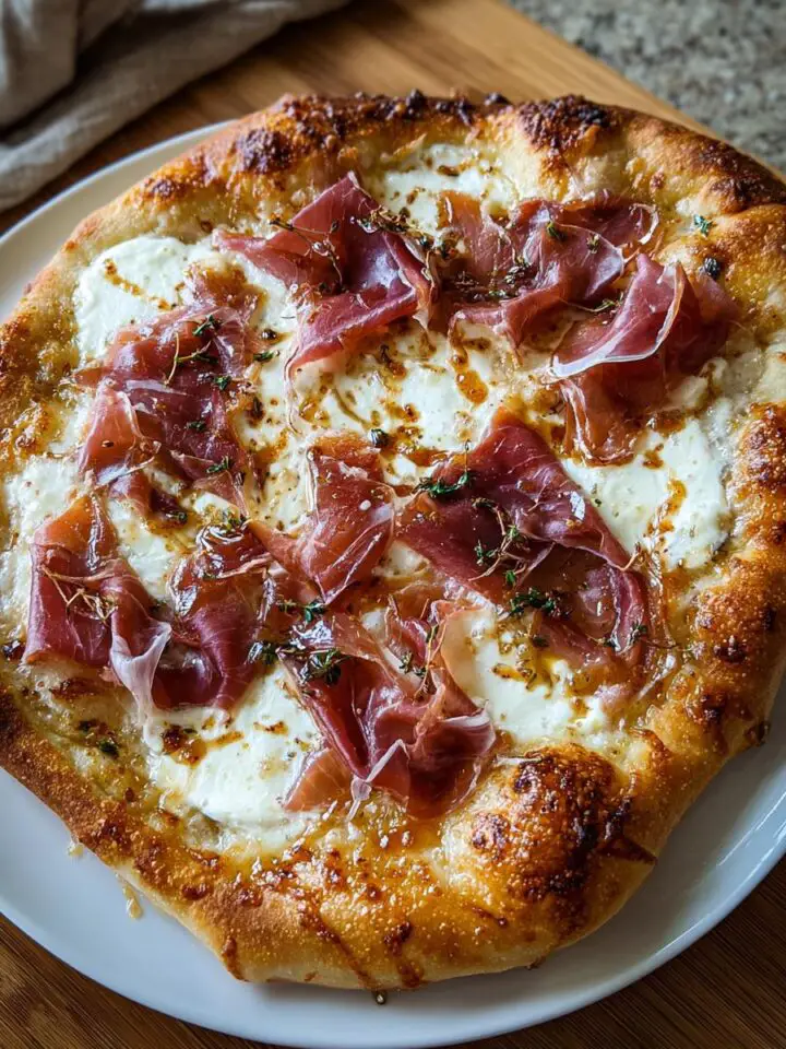 White Pizza with Beef Prosciutto Hot Honey