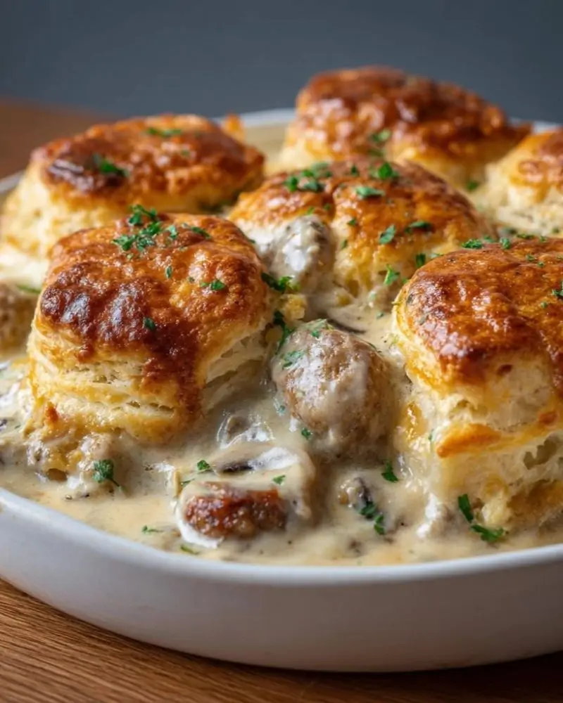 Sausage, Gravy, and Biscuit Pie